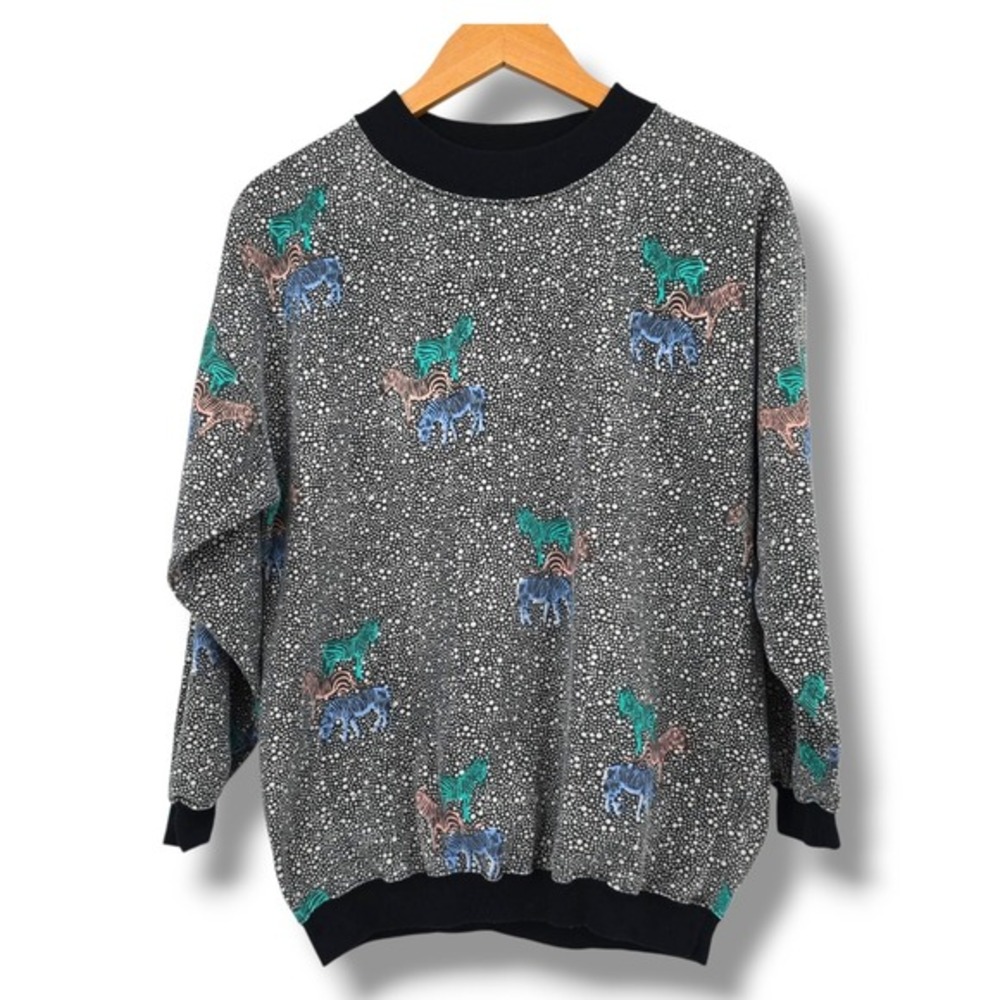 Active Duty Zebra Print Sweatshirt Mock Neck Pullover Colorful‎ Animal